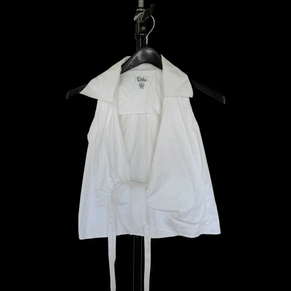 Lilly Pulitzer‎ White Cotton Sleeveless Wrap Tie Waist Blouse Top Size 2